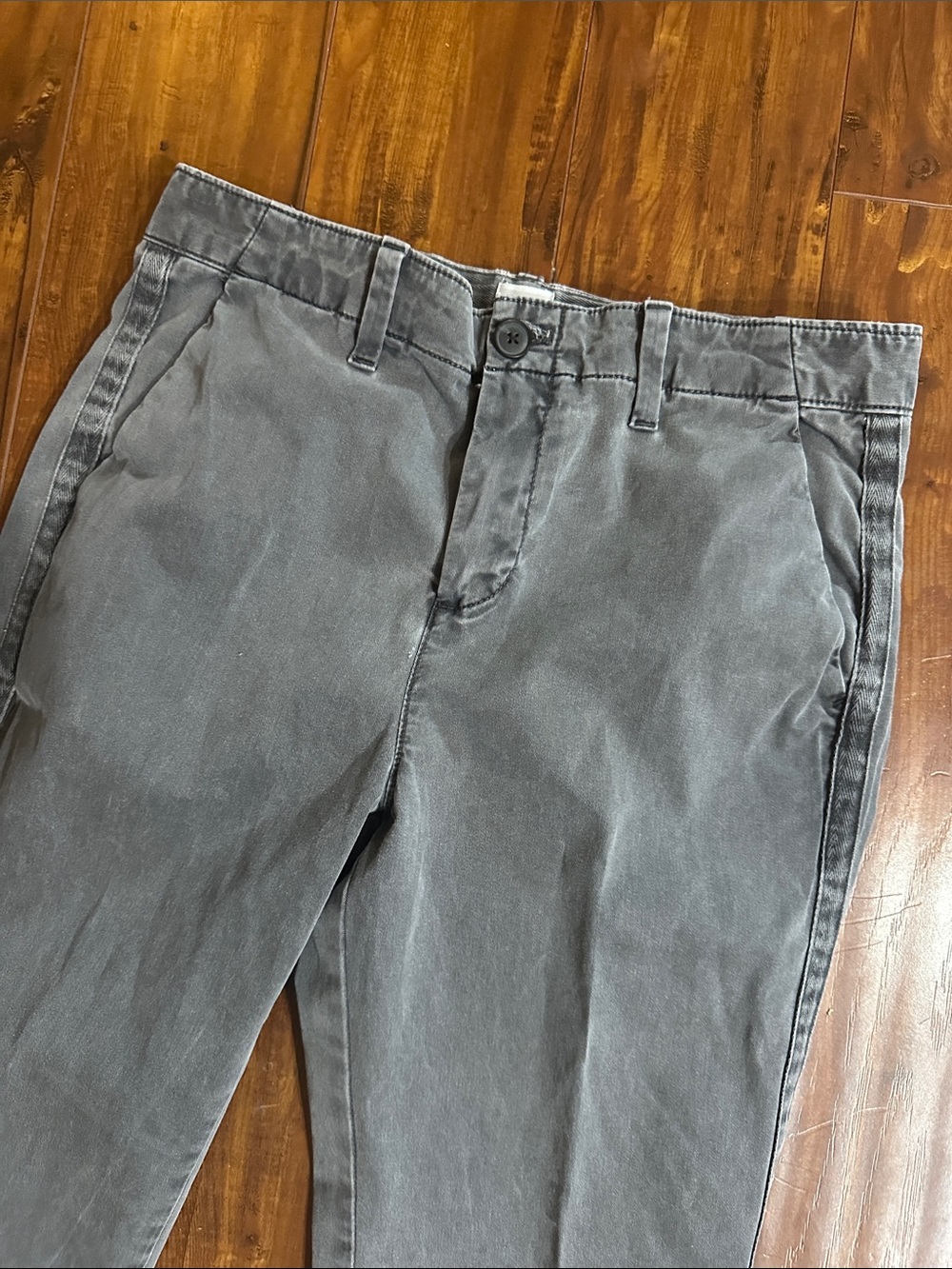 Gap Girlfriend Chinos Washed Black Gray Herringbone Side Stripe Pants 0